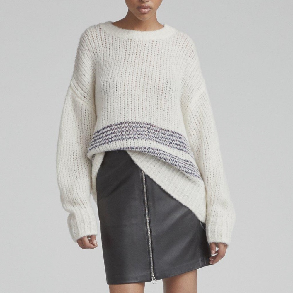 rag & bone Cream Knit Scoop Neck Sweater with Heathered Stripe